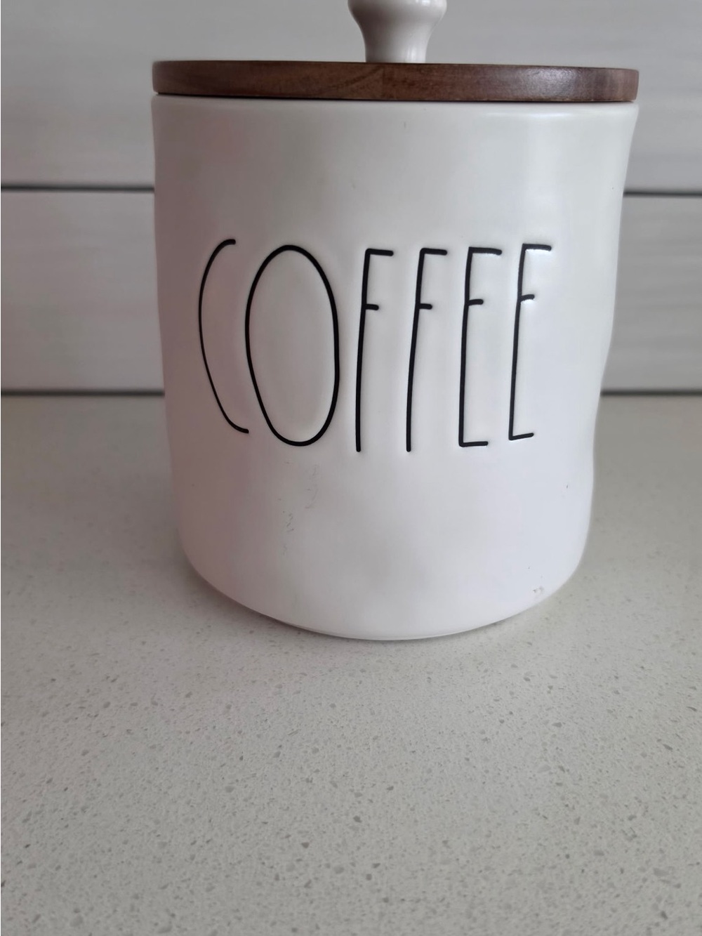 Rae Dunn White Ceramic Coffee Canister Base with Black Lettering and Wood Lid